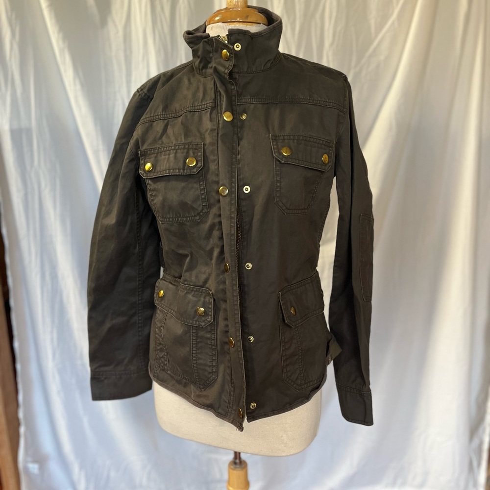 J.Crew The Downtown Green Waxed Cotton Military Field Jacket  Womens Medium
